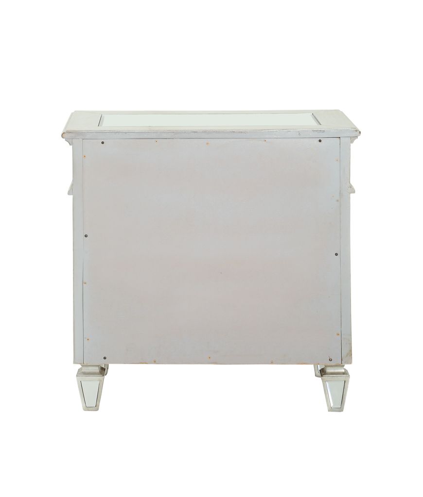 Mirror Accented Wooden Nightstand with 3 Storage Drawers, Silver - View 4