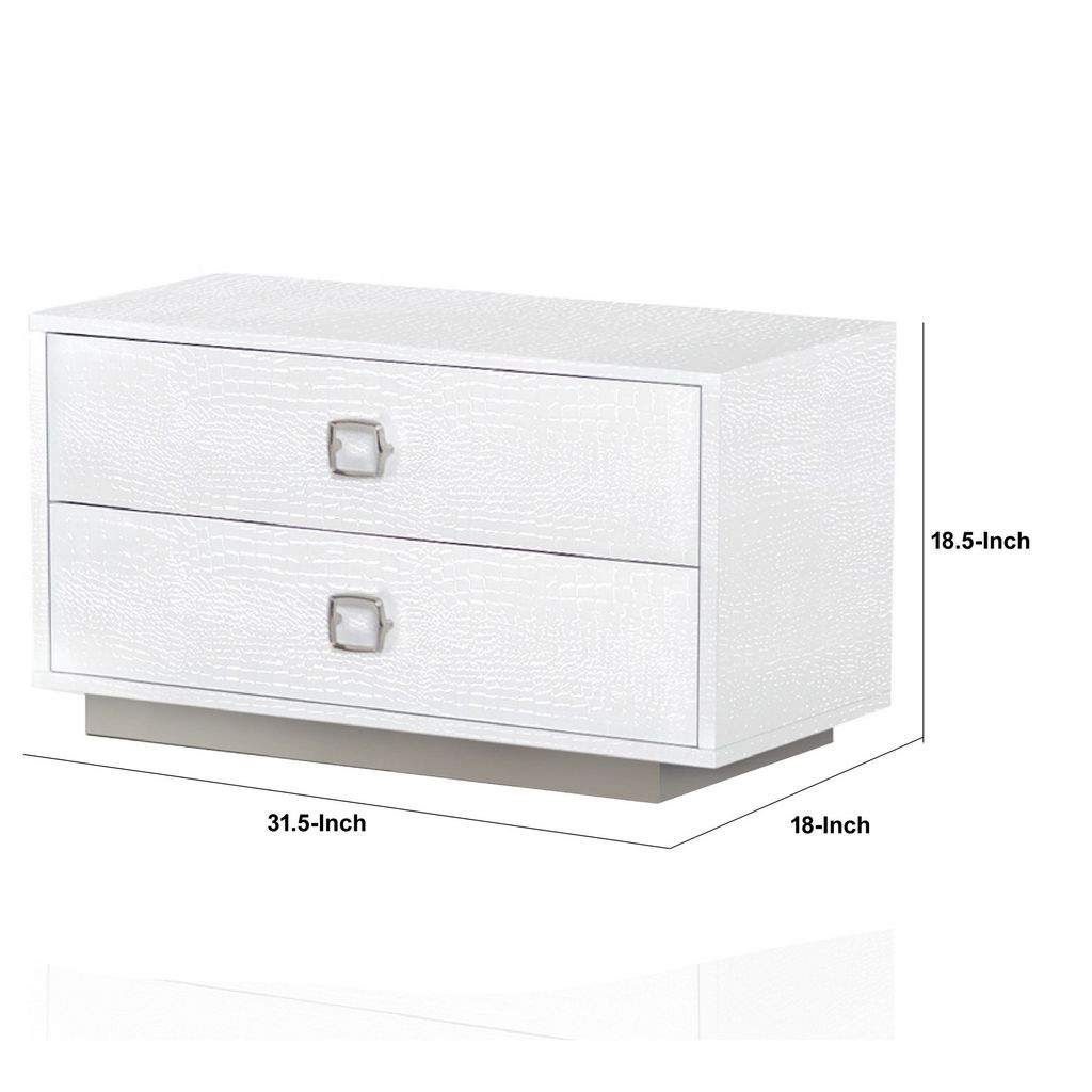 Hart 32 Inch Modern Nightstand, 2 Drawers, Textured Lacquer Finish, White - View 5