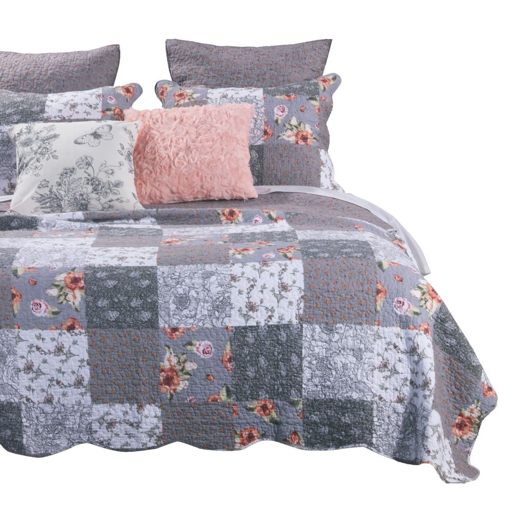 Microfiber Quilt and 1 Pillow Sham Set with Floral Prints, Multicolor - View 5