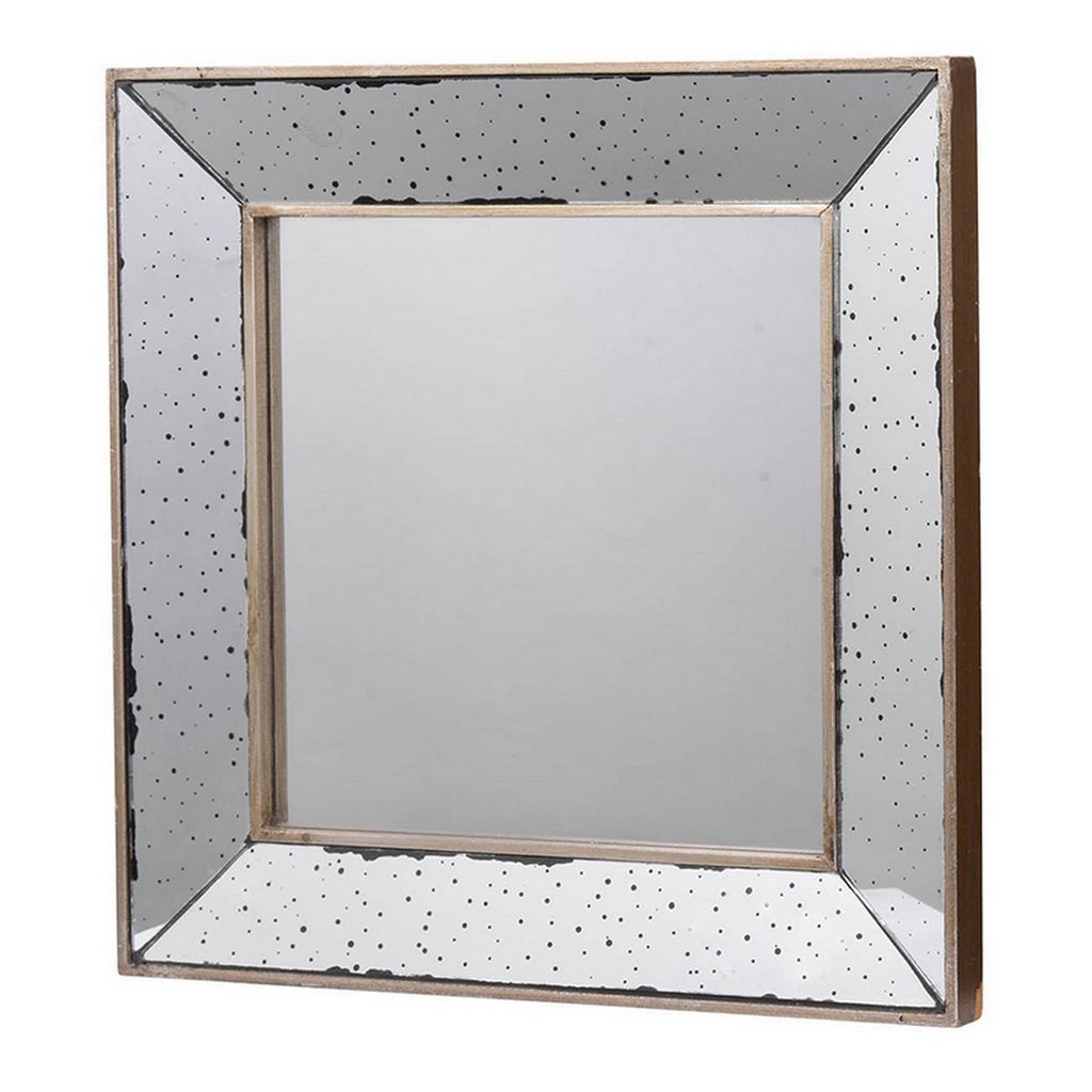 Filo 18 Inch Square Wall Accent Mirror, Raised Tray Edges, Mirrored Frame - View 2
