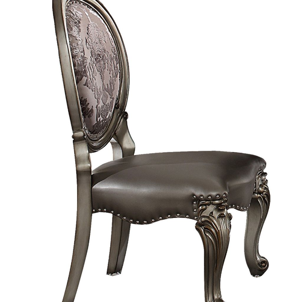 Dining Chair, Vegan Leather, Cabriole Legs, Set of 2, Silver - View 4
