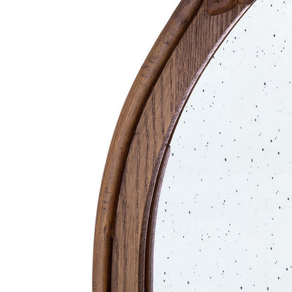 Eel 42 Inch Wall Mirror, Brown Arched Wood Frame, Hand Carved Rose Accent - View 4
