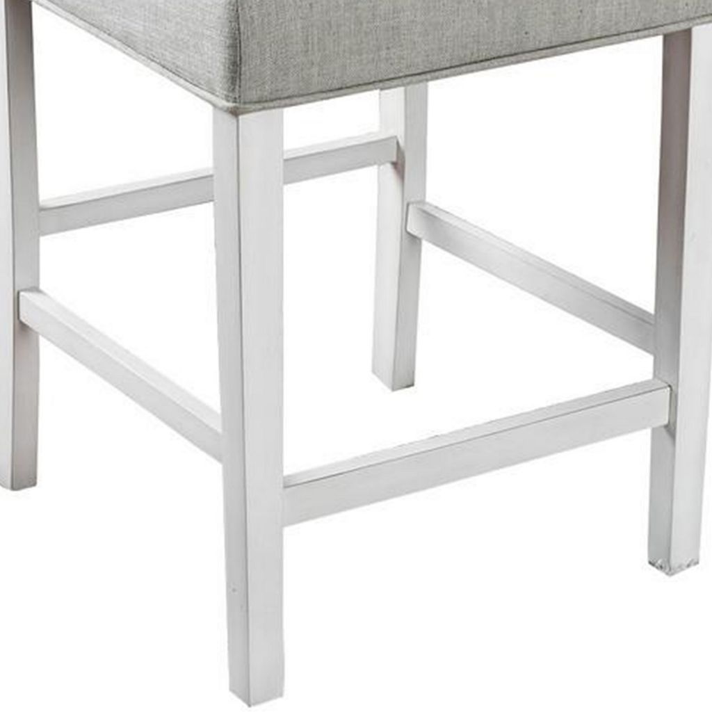 Fabric Upholstered Solid Wood Counter Height Chair, White and Gray, Pack of Two - View 5