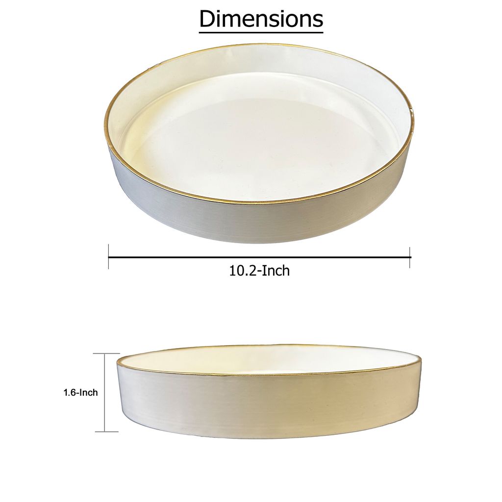 Mimosa Plastic Round Tray, Gold Accented Trims, Glossy White - View 6