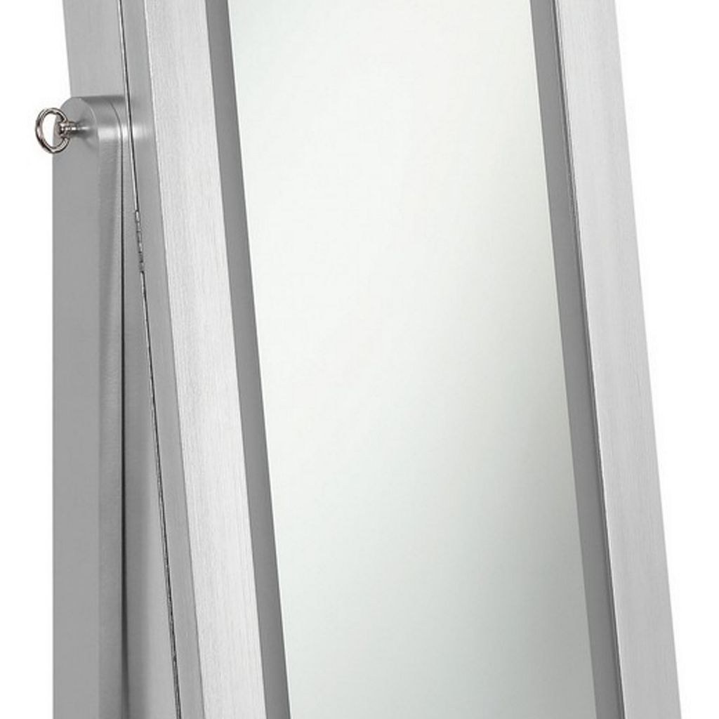 58 Inch Full Body Floor Cheval Mirror, Jewelry Storage, LED, Silver - View 3