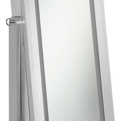 58 Inch Full Body Floor Cheval Mirror, Jewelry Storage, LED, Silver - View 3