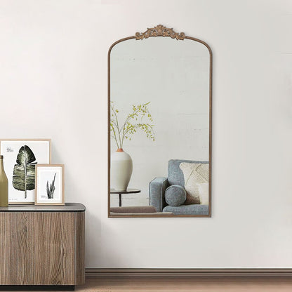 Kea 66 Inch Wall Mirror, Gold Curved Metal Frame, Ornate Baroque Design - View 6
