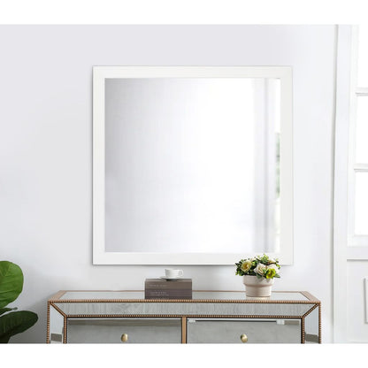 40 Inch Wall Mirror, Sleek Square Wood Frame, White - View 7