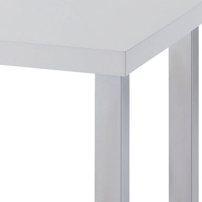 Square Wooden End Table with Straight Metal Legs, White and Chrome - View 3