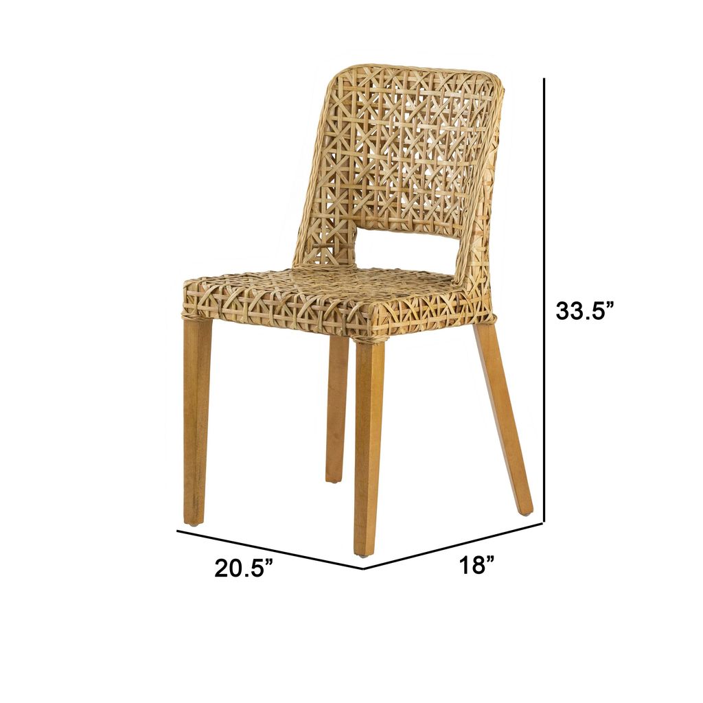21 Inch Dining Side Chair, Woven Rattan Backrest, Wood Frame, Natural Brown - View 6
