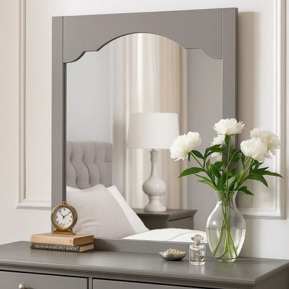 Wooden Encasing Mirror with Arched Design Top, Gray - View 7