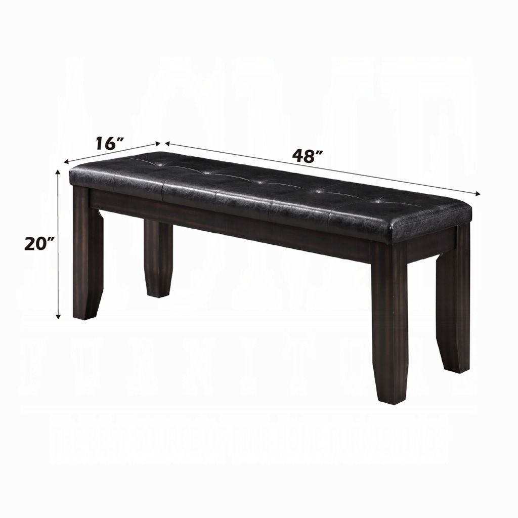 Leatherette Upholstered Tufted Wooden Bench with Chamfered Legs, Brown - View 6