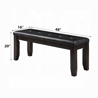 Leatherette Upholstered Tufted Wooden Bench with Chamfered Legs, Brown - View 6