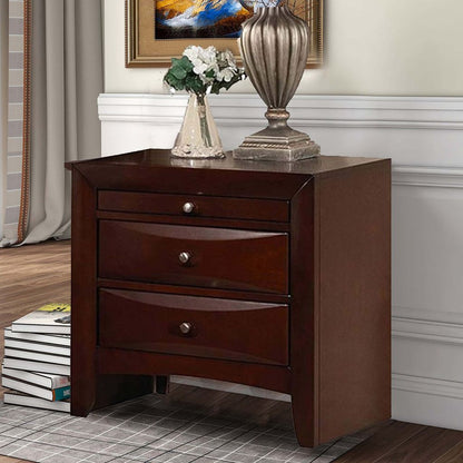 Contemporary Style Wooden Nightstand with Three Drawers and Metal Knobs, Brown - View 7