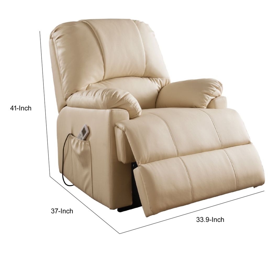 Contemporary Polyurethane Upholstered Metal Recliner with Power Lift, Beige - View 6