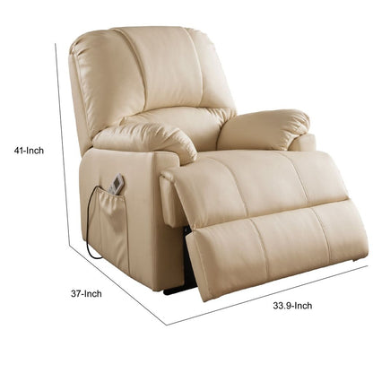 Contemporary Polyurethane Upholstered Metal Recliner with Power Lift, Beige - View 6