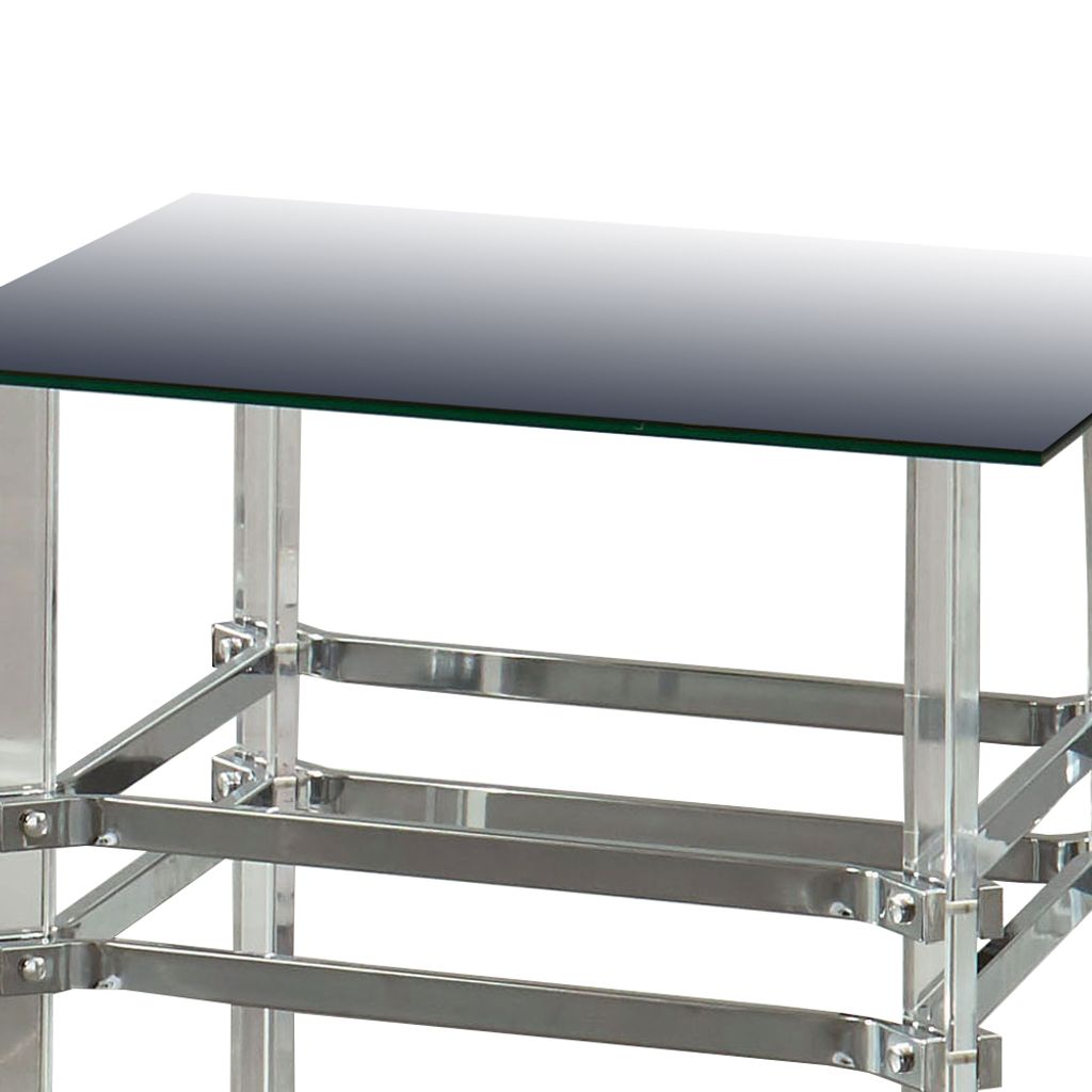 Square Glass and Metal End Table with Tubular Legs, Silver and Clear - View 4