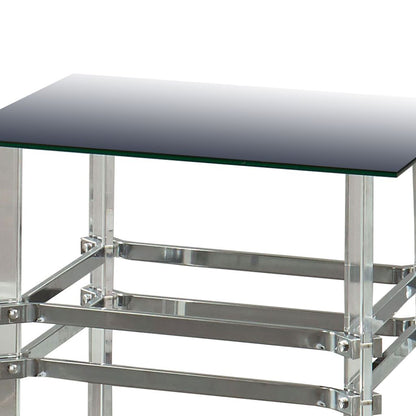 Square Glass and Metal End Table with Tubular Legs, Silver and Clear - View 4