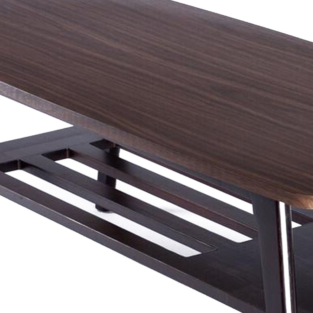 Gala 47 Inch Modern Wood Coffee Table with Bottom Shelf, Espresso Brown - View 3