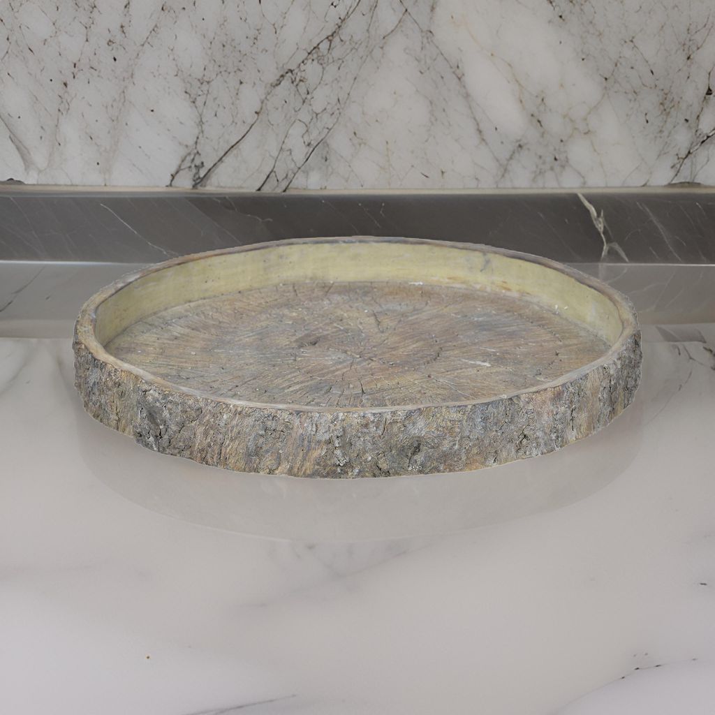 Decorative Cemented Log Plate with Distressed Details, Gray - View 7