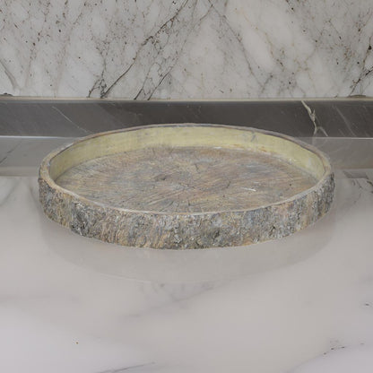 Decorative Cemented Log Plate with Distressed Details, Gray - View 7