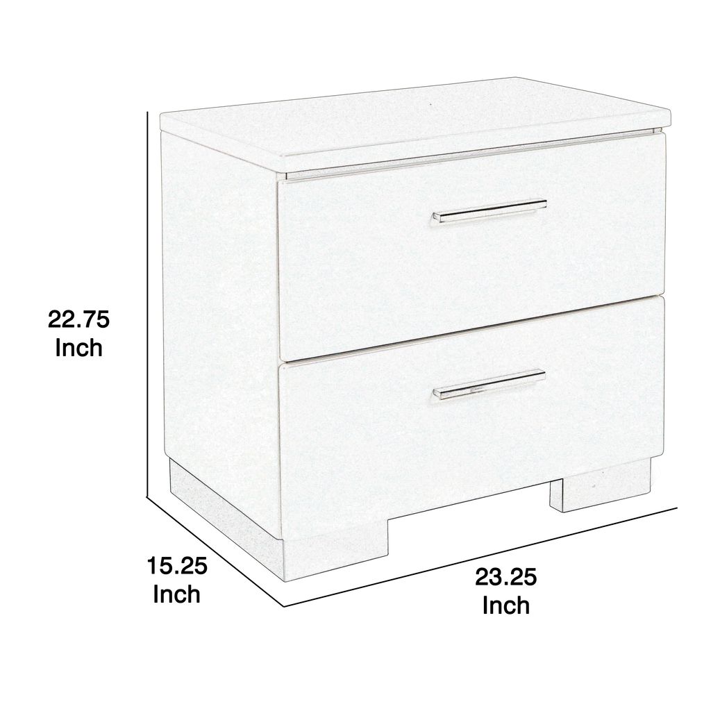2 Drawer Wooden Nightstand with Metal Base and Bar Handles, White - View 5