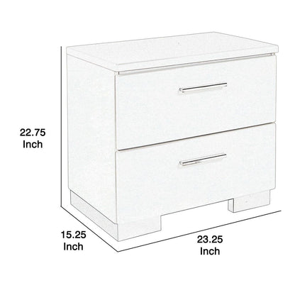 2 Drawer Wooden Nightstand with Metal Base and Bar Handles, White - View 5
