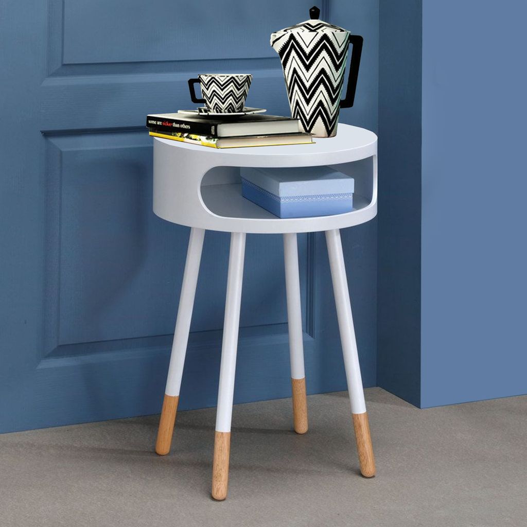 Sonria Round End Table, White & Natural - View 7