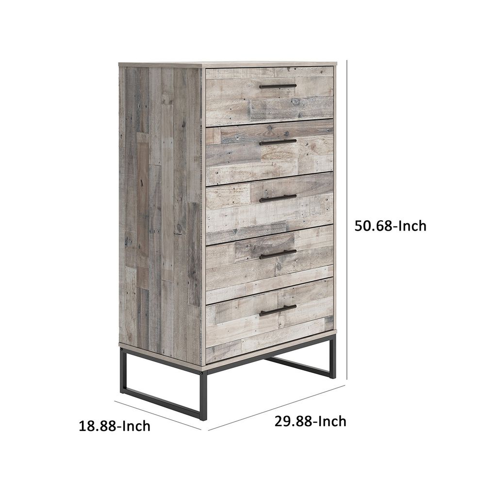 Vyne 51 Inch Tall Dresser Chest, 5 Drawers, White Woodblock, Black Metal - View 5