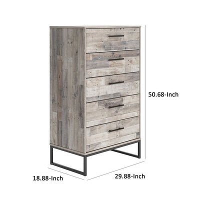 Vyne 51 Inch Tall Dresser Chest, 5 Drawers, White Woodblock, Black Metal - View 5