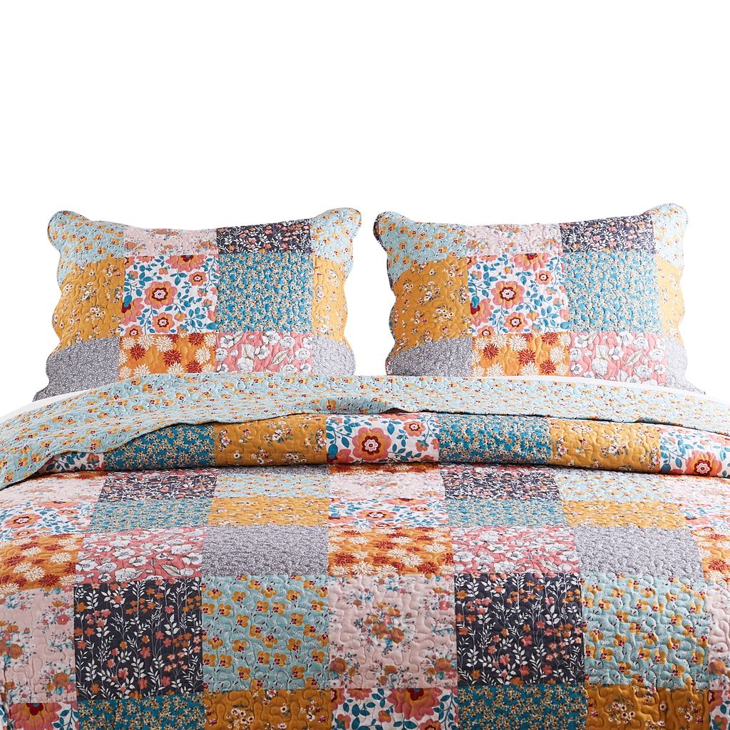Turin 36 Inch King Pillow Sham, Patchwork Floral Print, Soft Microfiber - View 2
