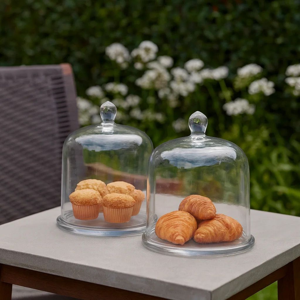 Set of 2 Large Glass Serving Platters with Dome and Finial Handle, Clear - View 7