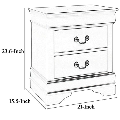 2 Drawer Wooden Frame Nightstand with Antique Metal Pulls, Black - View 5