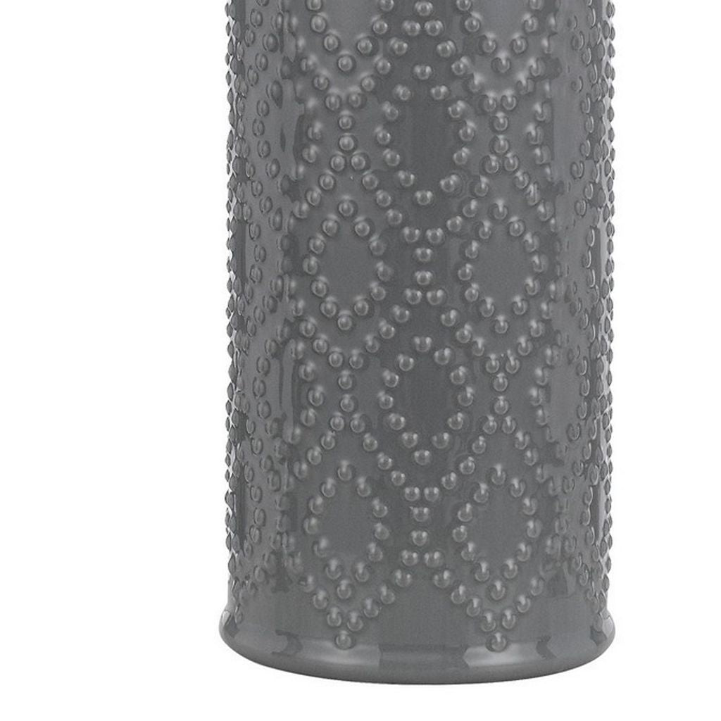 29 Inch Accent Table Lamp Set of 2, Tall Cylinder, Ball Finial Accent, Gray - View 4