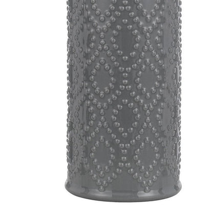 29 Inch Accent Table Lamp Set of 2, Tall Cylinder, Ball Finial Accent, Gray - View 4