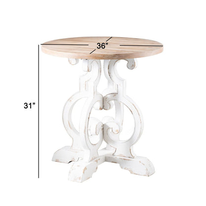 36 Inch Round Table, Classic, Sculptural Base, Wood, Modern, White, Brown - View 6