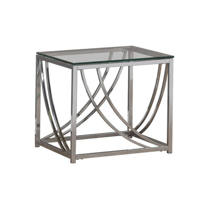 Tempered Glass Top End Table with Metal Tubular Legs, Chrome and Clear