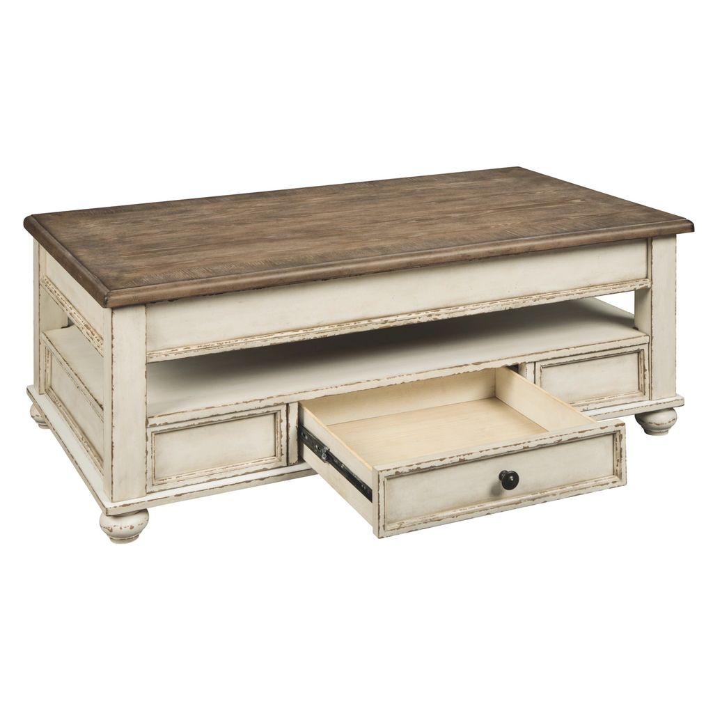18 Inch Lift Top Two Tone Wooden Cocktail Table, White and Brown - View 3
