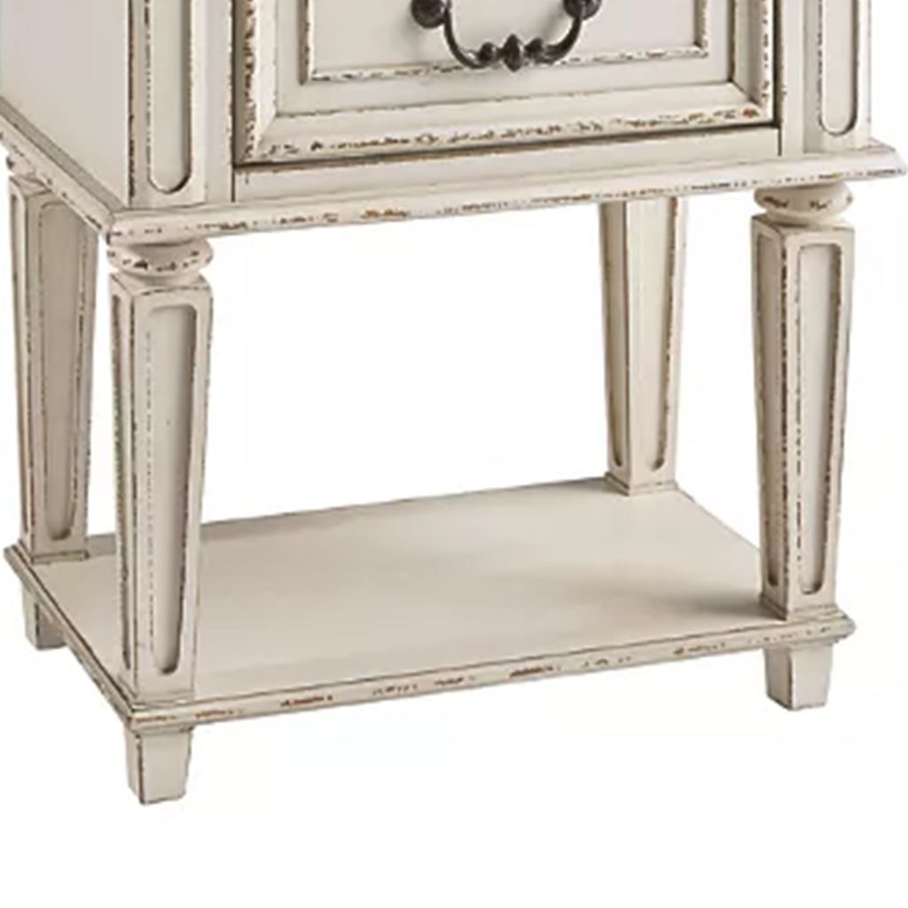 1 Drawer Wooden Frame Nightstand with Tapered Legs, Brown and Antique White - View 4