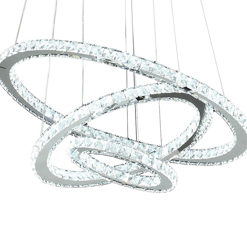 12-47 Inch Adjustable Chandelier, Offset Circle Design Silver Chrome Finish - View 4