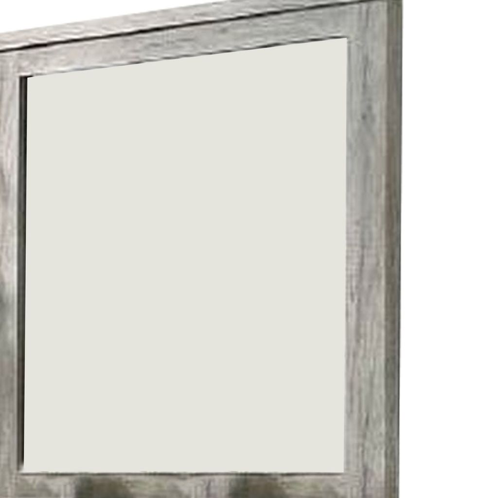 Wall Mirror with Rectangular Frame and Molded Details, Gray - View 3
