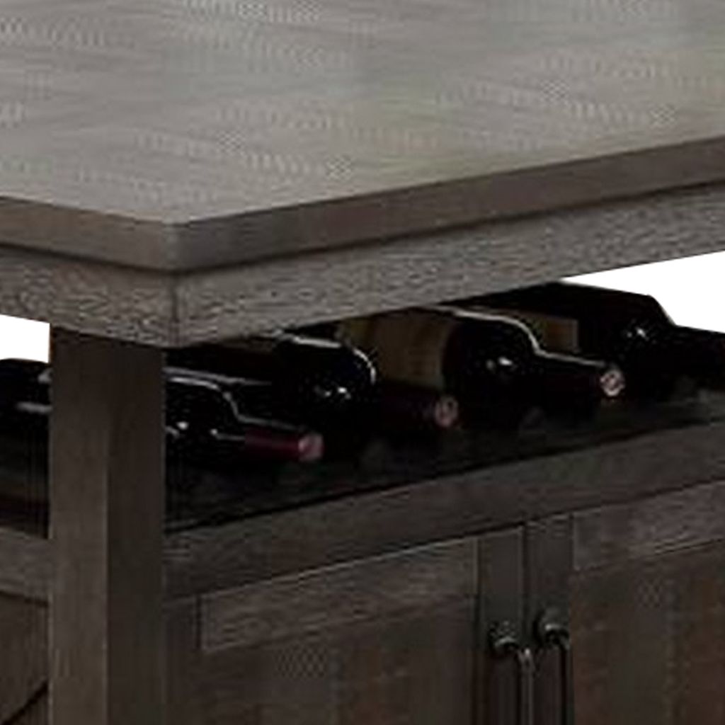 Wooden Counter Height Table with Cabinet and Butterfly Leaf, Gray - View 4