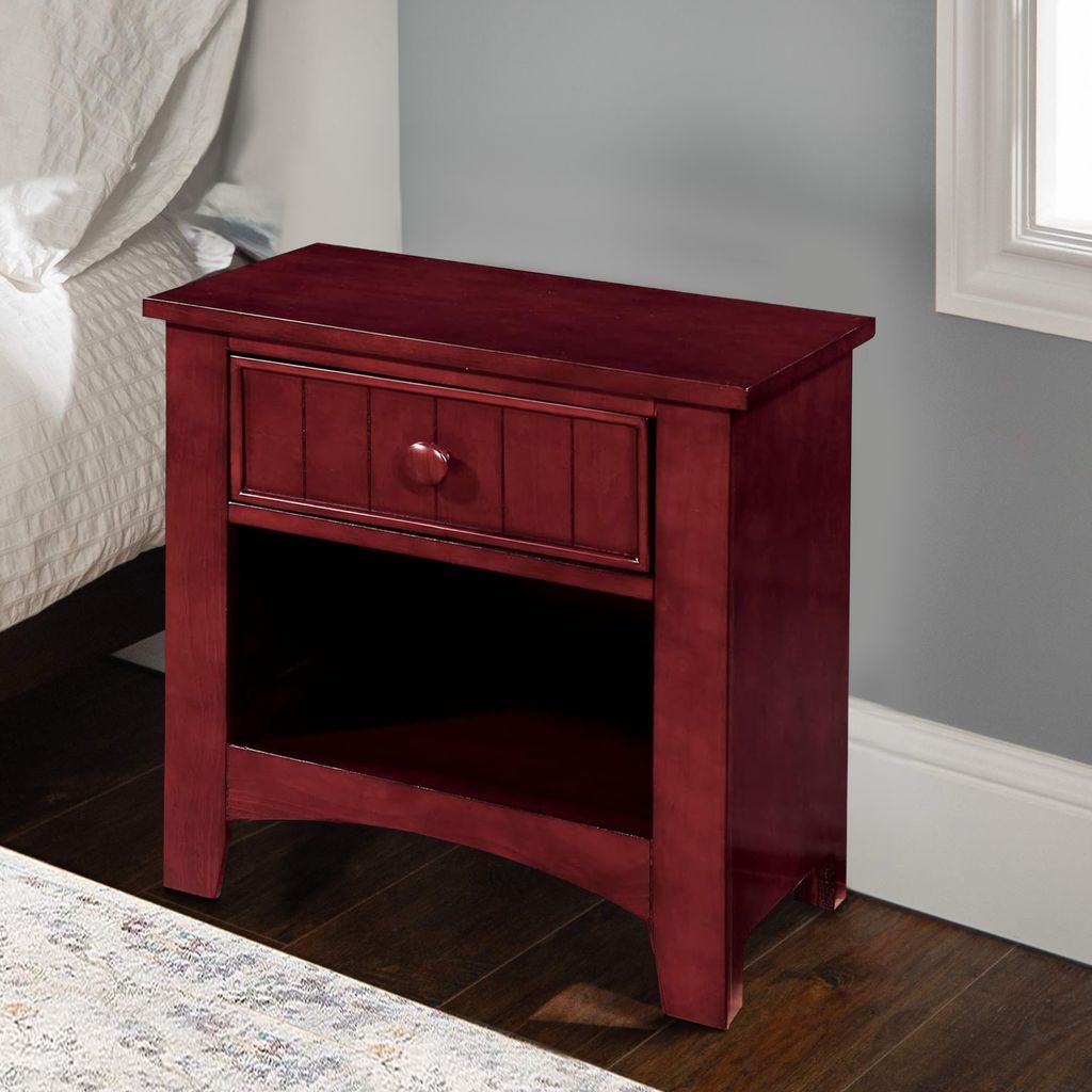 Wooden Night Stand With One Drawer And Open Shelf In Cherry Brown - View 6