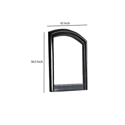 Traditional Style Wooden Frame Dresser Mirror with Curved Top, Black - View 5
