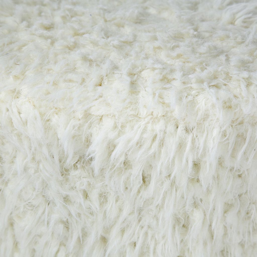 20 Inch Ottoman, Foam Filled, Shearling Fabric, Wood Frame, White, Brown - View 4