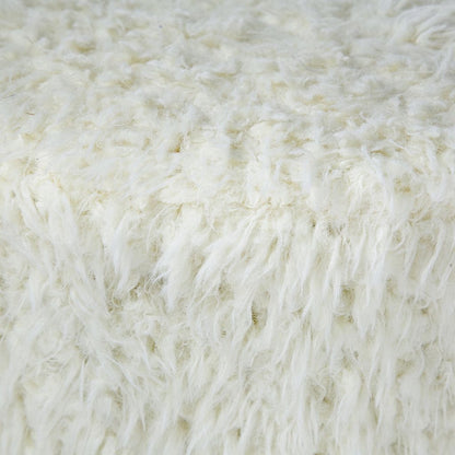 20 Inch Ottoman, Foam Filled, Shearling Fabric, Wood Frame, White, Brown - View 4