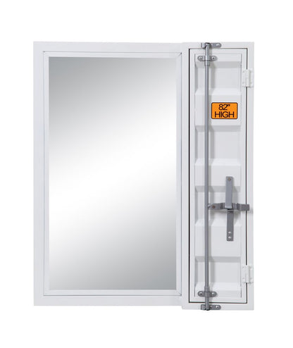 Industrial Style Metal Vanity Mirror with Recessed Door Storage, White