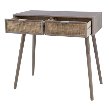 Pia 31 Inch Console Table, Pine Wood, 2 Drawer, Woven Rattan, Rustic Brown - View 3
