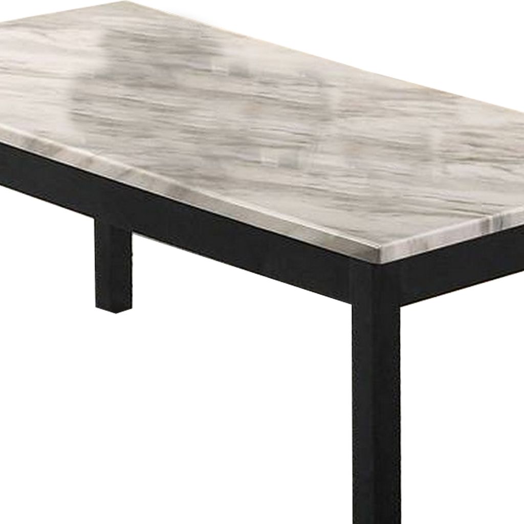 3 Piece Coffee Table and End Table with Faux Marble Top, Black and White - View 2