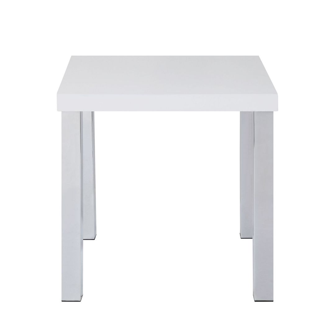 Square Wooden End Table with Straight Metal Legs, White and Chrome - View 2